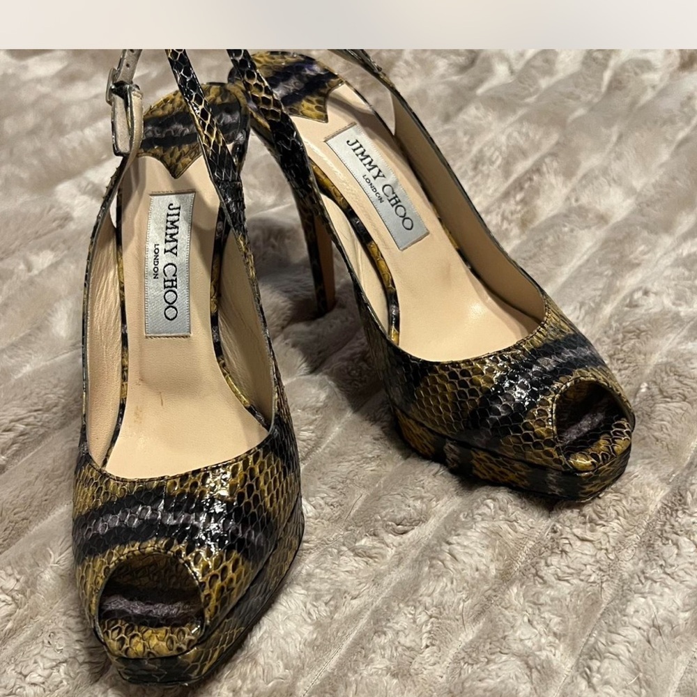 Jimmy Choo Yellow and Black Snakeskin Heels